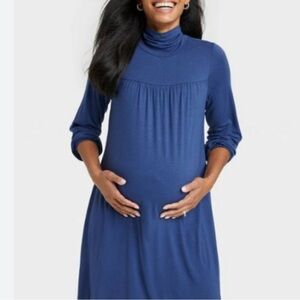The Nines By Hatch Maternity Dress Long Sleeves Navy Blue Size XL Fall